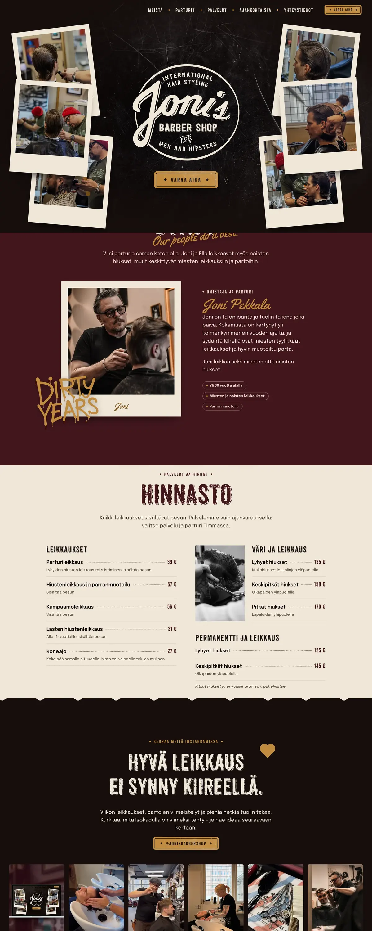 Joni’s Barber Shop – verkkosivut